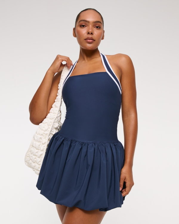 YPB motionTEK Halter Bubble Hem Mini Dress, Navy view 2