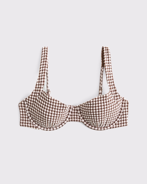 Wide Strap Underwire Bikini Top, Brown Gingham view 2