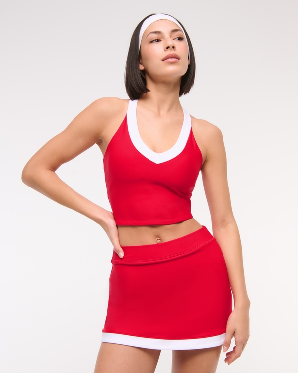 YPB sculptLUX High Rise Lined Skirt, Red Stripe view 1