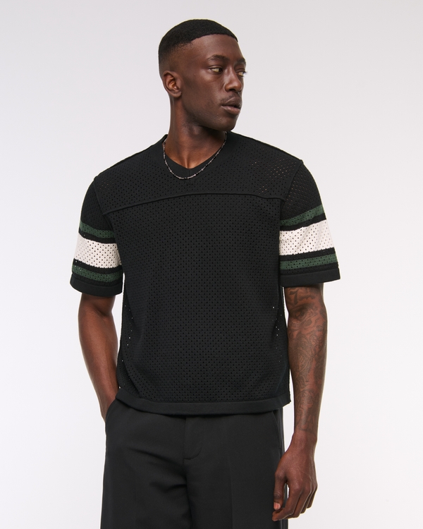 Football Jersey-Inspired Sweater, Black view 1