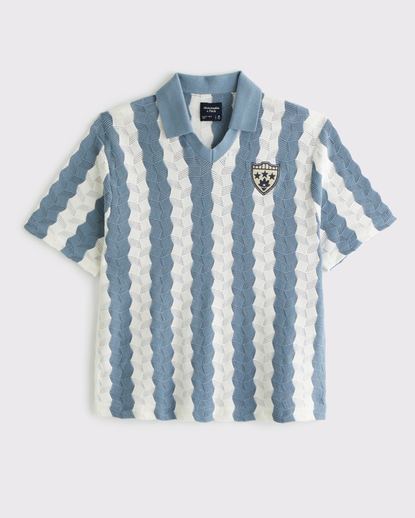 Soccer Jersey-Inspired Sweater, White  And Light Blue Stripe view 2