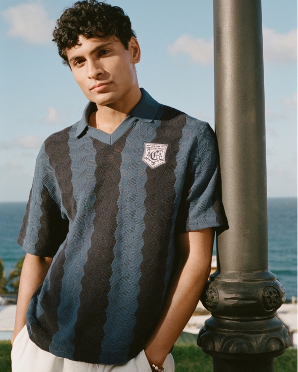 Soccer Jersey-Inspired Sweater, Navy Stripe view 1