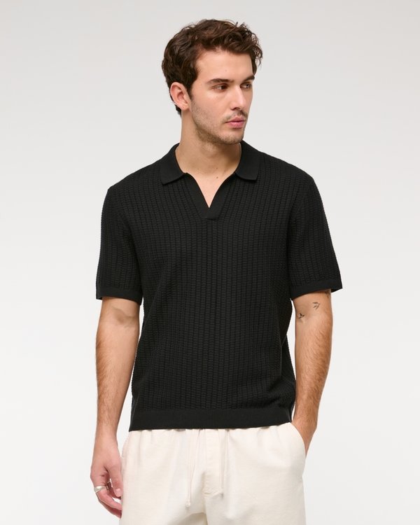 Classic Stitch Johnny Collar Sweater Polo, Black view 1
