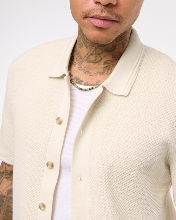 Garment Dye Button-Through Sweater Polo, Cream view 2