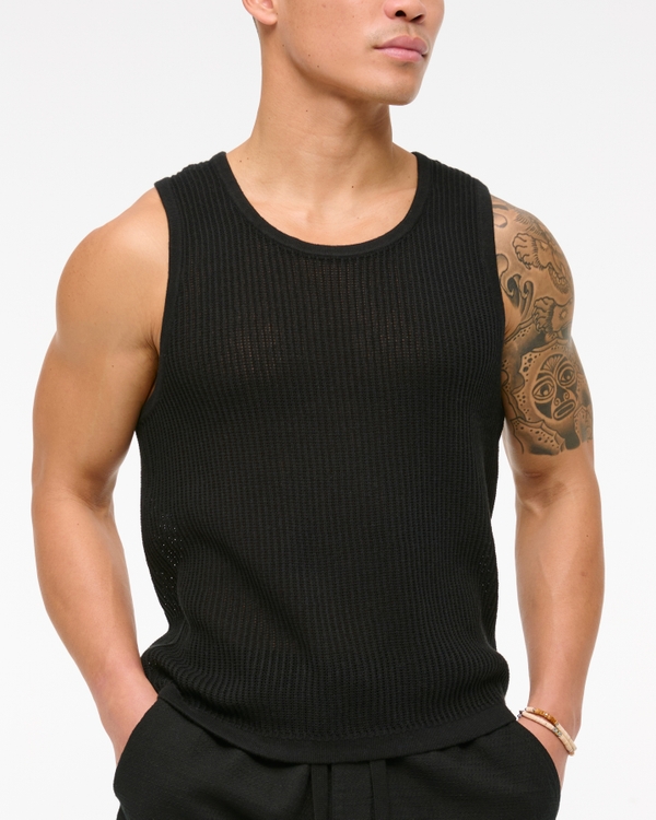 Cropped Classic Stitch Sweater Tank, Black view 1