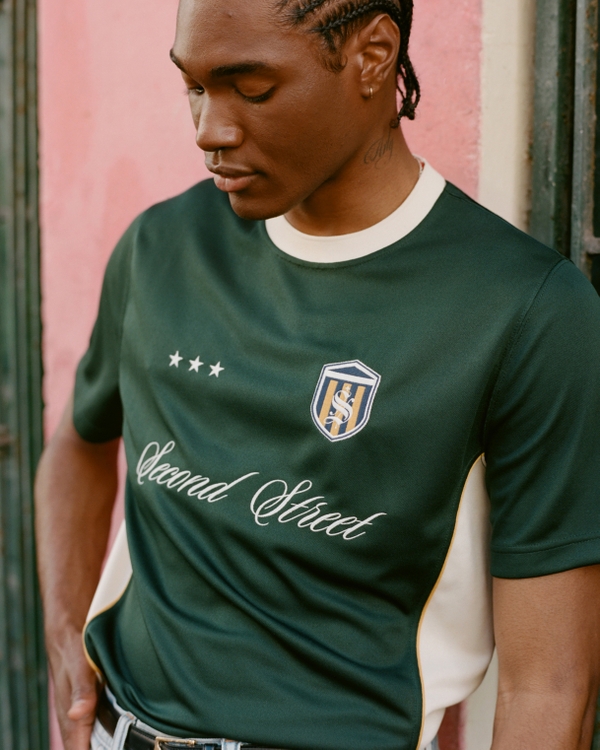Cropped Soccer-Inspired Graphic Tee, Deep Green view 1