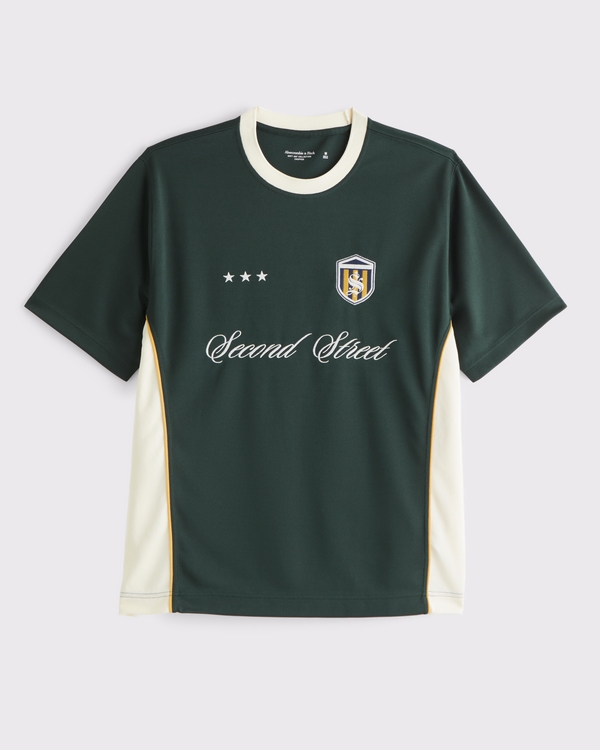 Cropped Soccer-Inspired Graphic Tee, Deep Green view 2