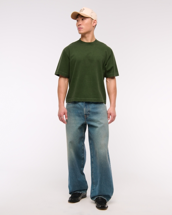 Premium Heavyweight Cropped Tee, Dark Green Wash view 2