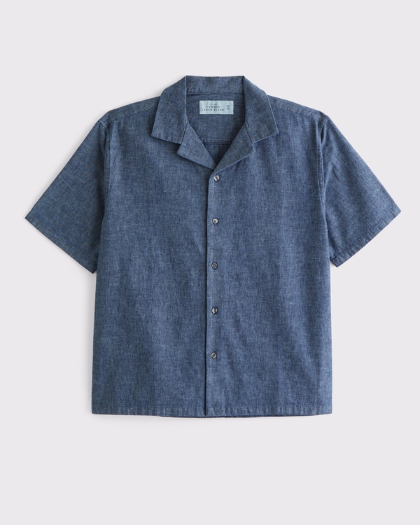 Camp Collar Summer Linen-Blend Shirt, Navy view 1