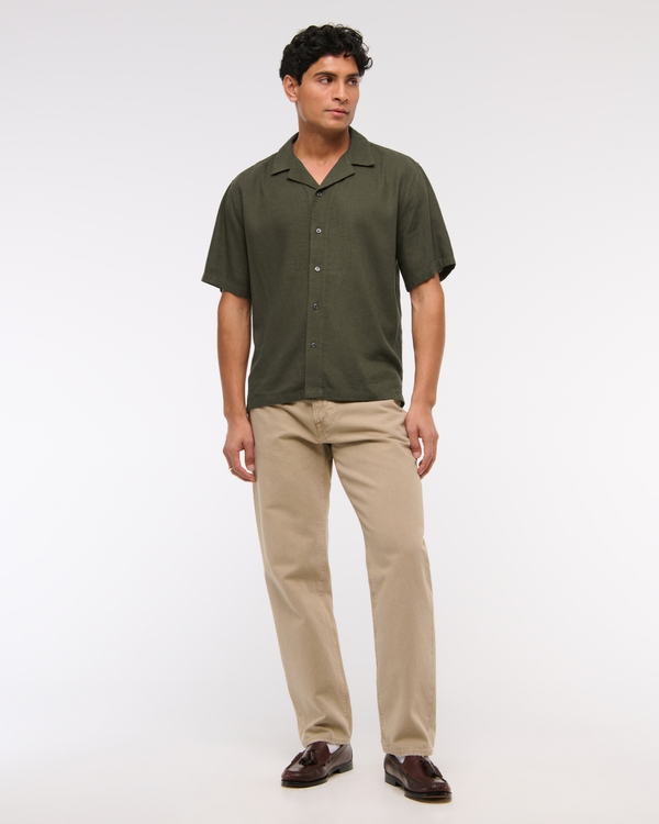 Camp Collar Summer Linen-Blend Shirt, Grape Leaf view 2
