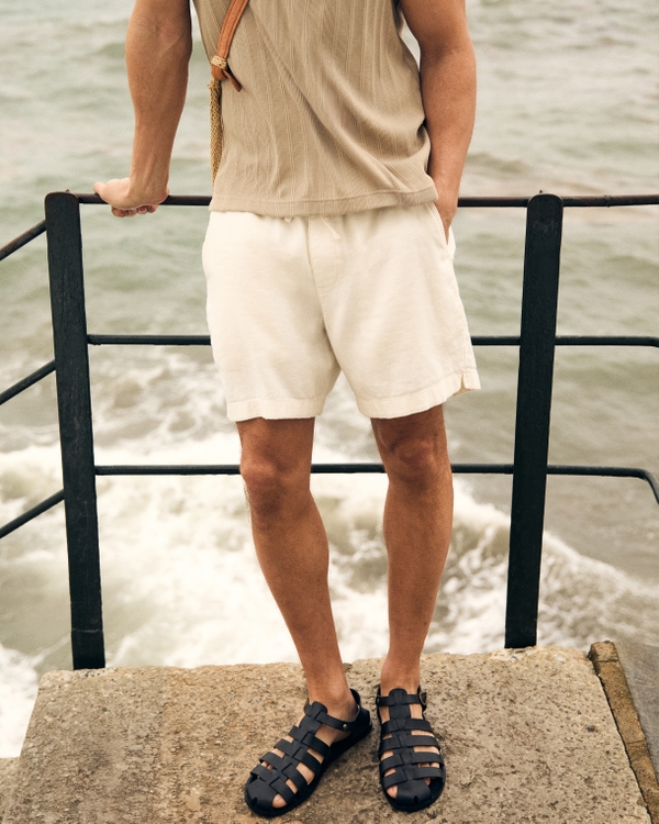 Cotton-Blend Pull-On Short, Cream view 1