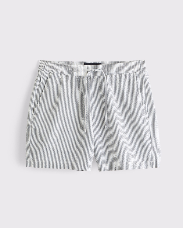 Seersucker Pull-On Short, Light Blue Stripe view 1