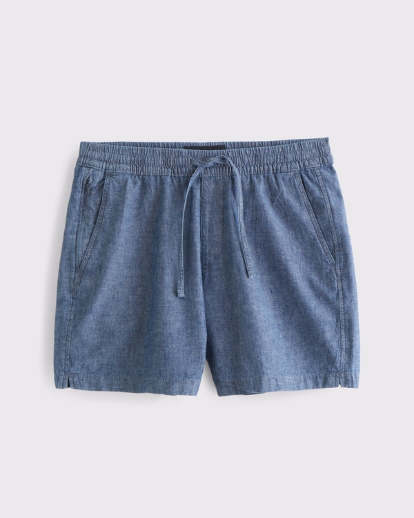 Linen-Blend Pull-On Short, Blue view 1