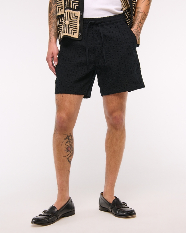 Seersucker Pull-On Short, Black Pattern view 2