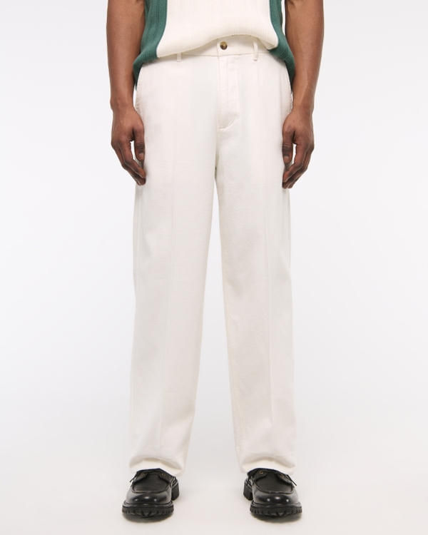 Baggy Tailored Linen-Blend Trouser, Cream view 2