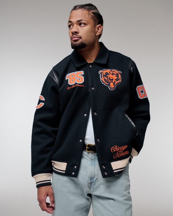 Chicago Bears Varsity Bomber Jacket, Navy Blue Pattern view 1