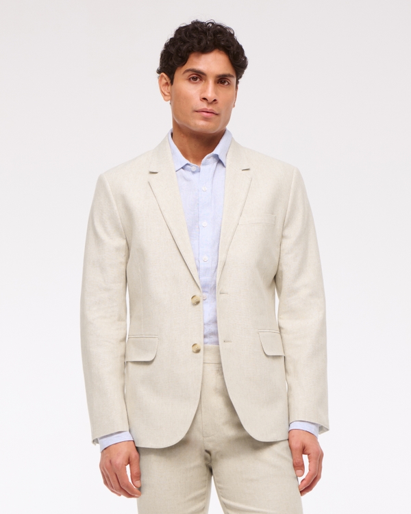 The A&F Collins Tailored Classic Linen-Blend Blazer, Oatmeal view 1
