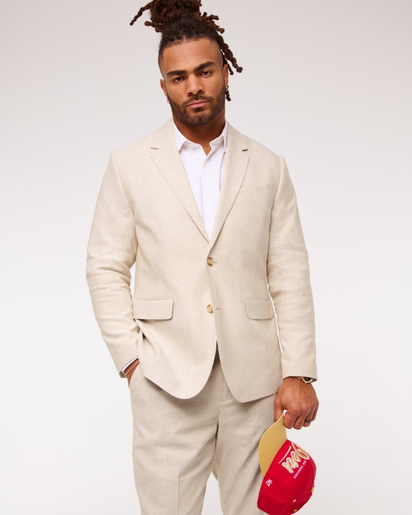 The A&F Collins Athletic Fit Linen-Blend Blazer, Oatmeal view 1