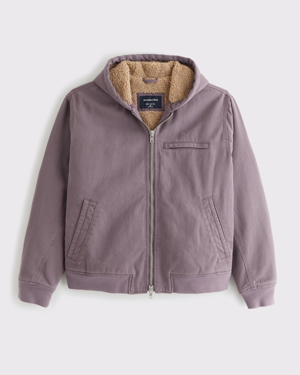 Hooded Workwear Bomber Jacket, Dark Mauve view 1
