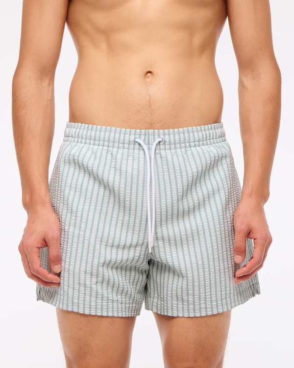 Pull-On Wide Seersucker Swim Trunk, Light Blue Stripe view 1