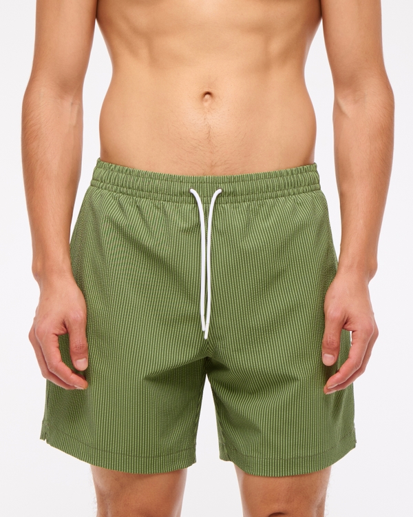 Pull-On Seersucker Swim Trunk, Green Stripe view 1