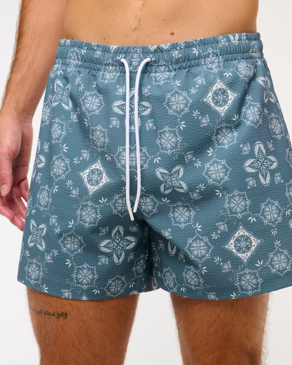 Pull-On Seersucker Swim Trunk, Sea Blue Pattern view 2