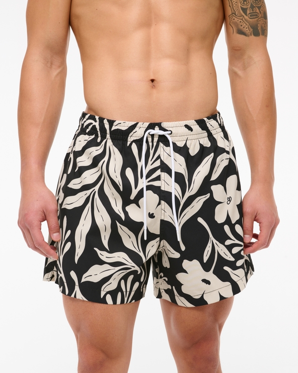Pull-On Swim Trunk, Black Floral view 1