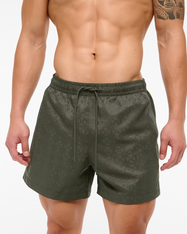 Pull-On Jacquard Swim Trunk, Dark Olive Pattern view 1