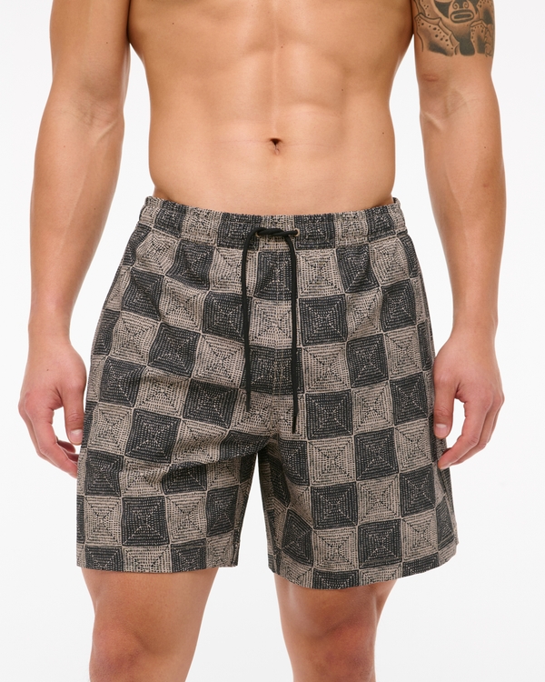 Pull-On Seersucker Swim Trunk, Black Pattern view 1