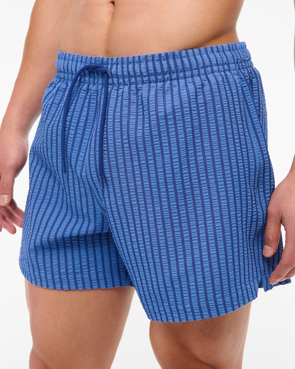 Pull-On Wide Seersucker Swim Trunk, Cobalt Stripe view 2