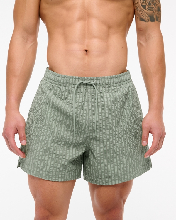 Pull-On Wide Seersucker Swim Trunk, Light Green Stripe view 1
