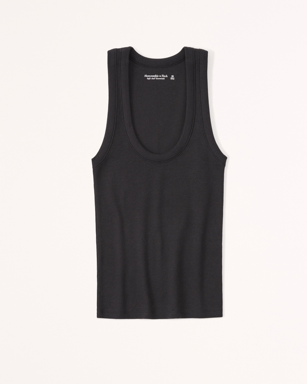 Essential Rib Tuckable Scoopneck Tank, Black view 1
