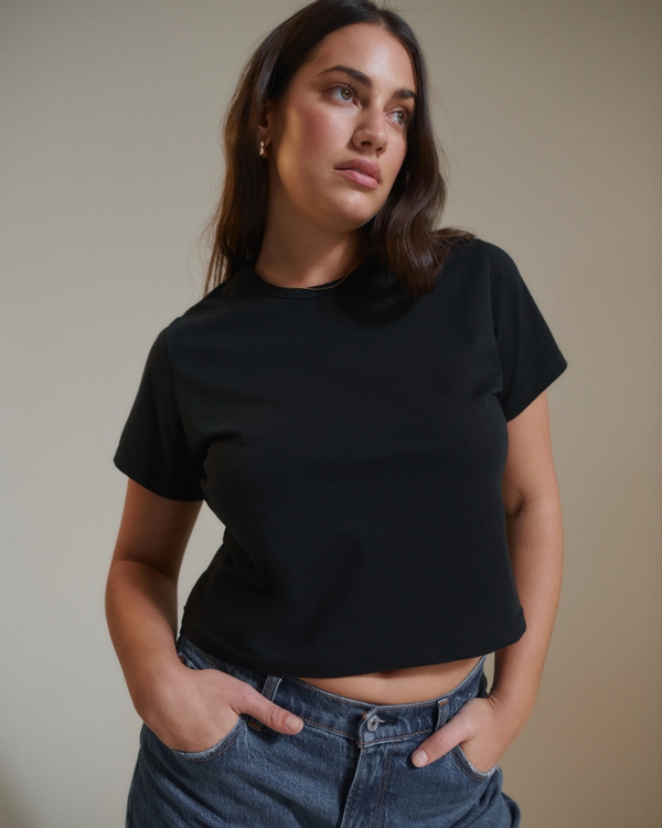 Essential Polished Body-Skimming Tee, Black view 1