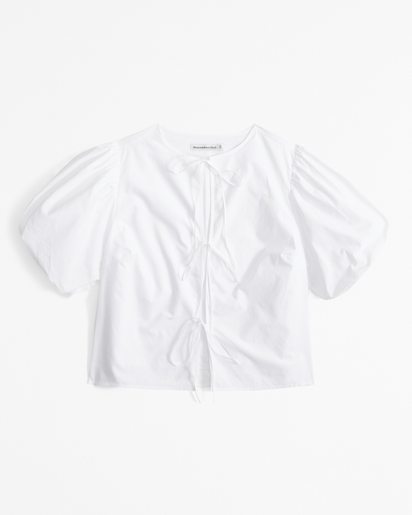Short-Sleeve Tie-Front Top, White view 1