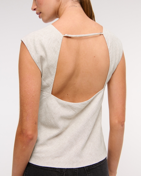 Linen-Blend Skimming Shell Top, Oatmeal view 2