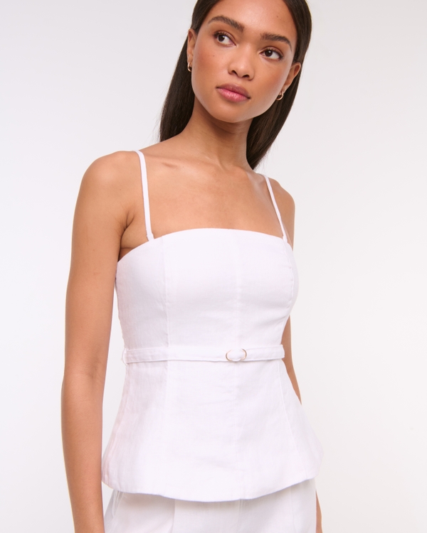 Premium Linen Strapless Tailored Top, White view 1