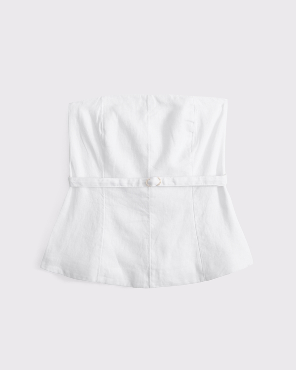 Premium Linen Strapless Tailored Top, White view 1