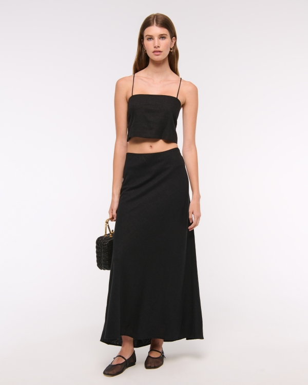 Cropped Linen-Blend Cami, Black view 2