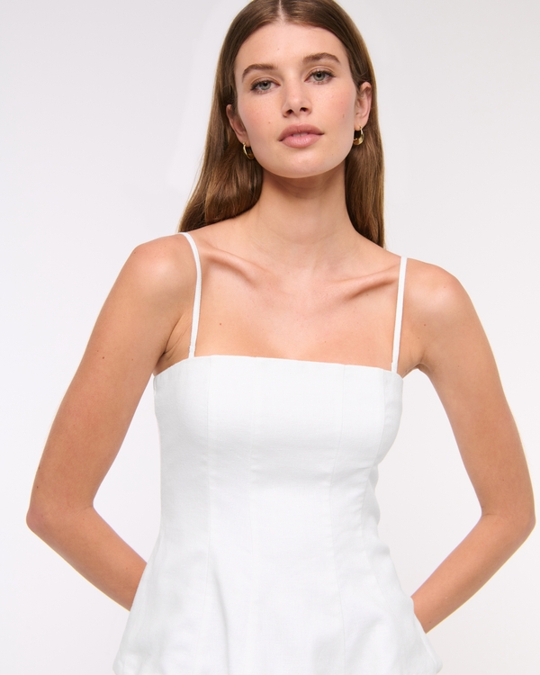 Linen-Blend Strapless Peplum Top, White view 1