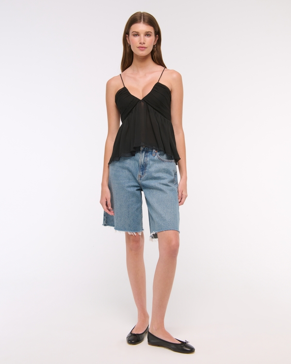 V-Neck Ruched Cami, Black view 2