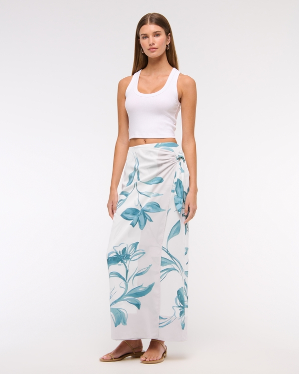 Mid Rise Wrap Maxi Skirt, Green Pattern view 1
