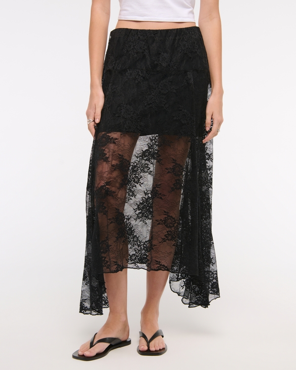 Lace Godet Maxi Skirt, Black view 2