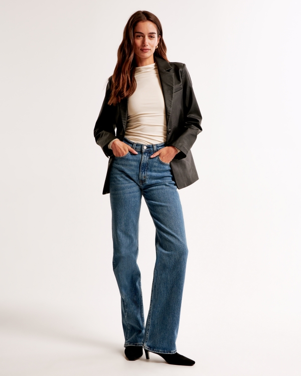 Vegan Leather Blazer, Black view 1