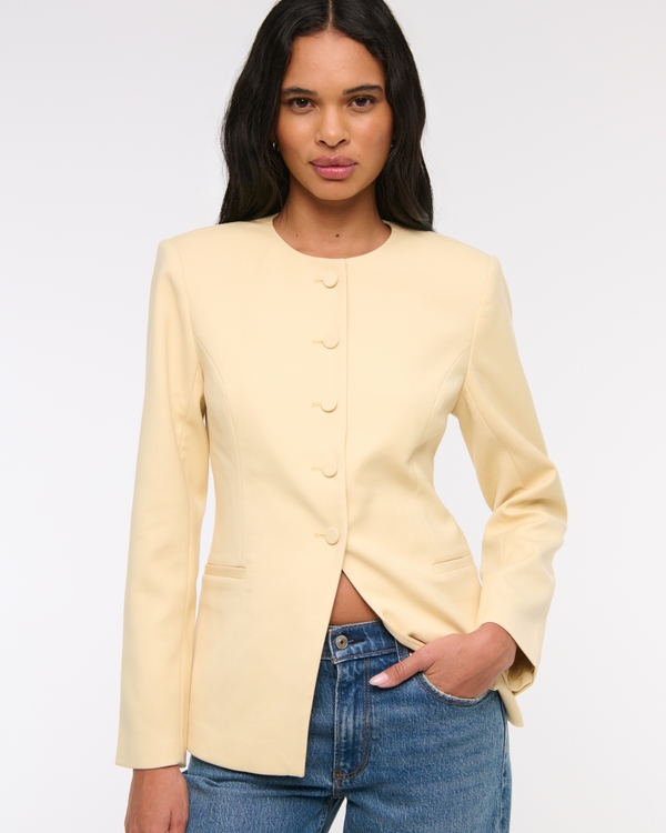 Collarless Suiting Blazer, Yellow view 1