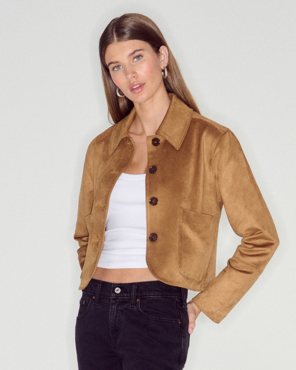 Vegan Suede Button-Through Jacket, Toasted Taupe view 1