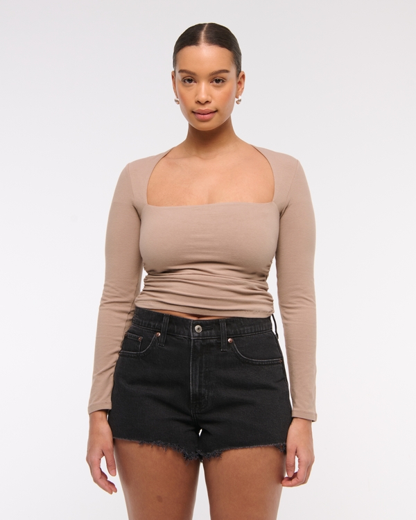 Curve Love High Rise Mom Short, Black Destroy view 1