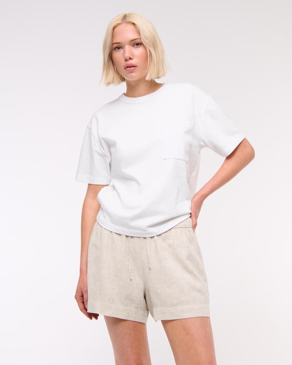 Mid Rise Linen-Blend Pull-On Short, Oatmeal view 2