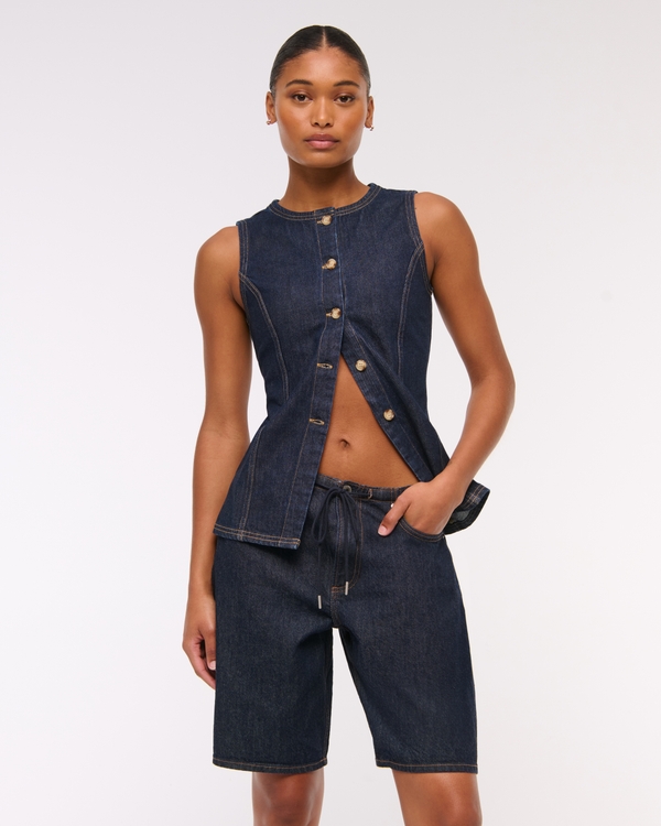 Curve Love Mid Rise Jort, Dark Rinse view 1
