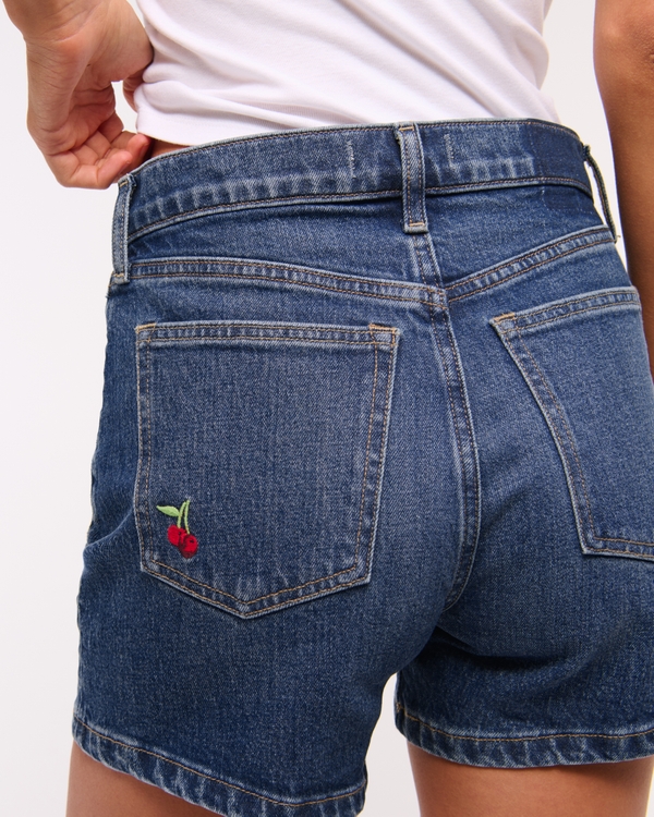 High Rise 4" Mom Short, Medium Cherry Embroidery view 2