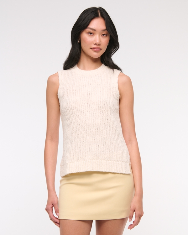 Textural Crew Sweater Shell Tank, Cream view 1